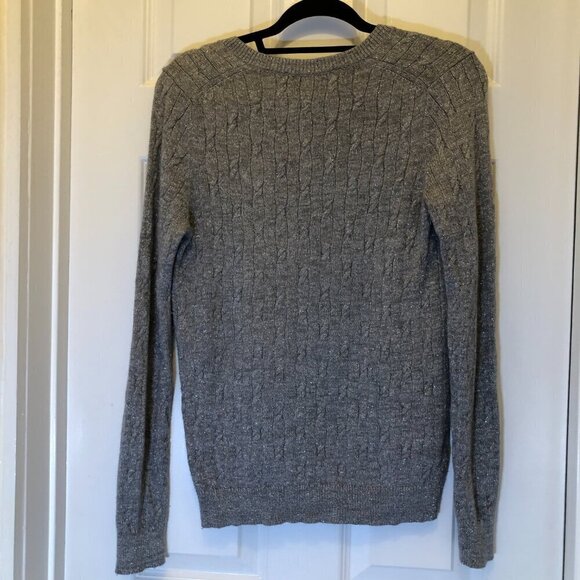 Ann Taylor Loft Gray Sparkle V-Neck Cable Knit Sweater Size S CLOSET CLEAR-OUT! - Picture 3 of 8